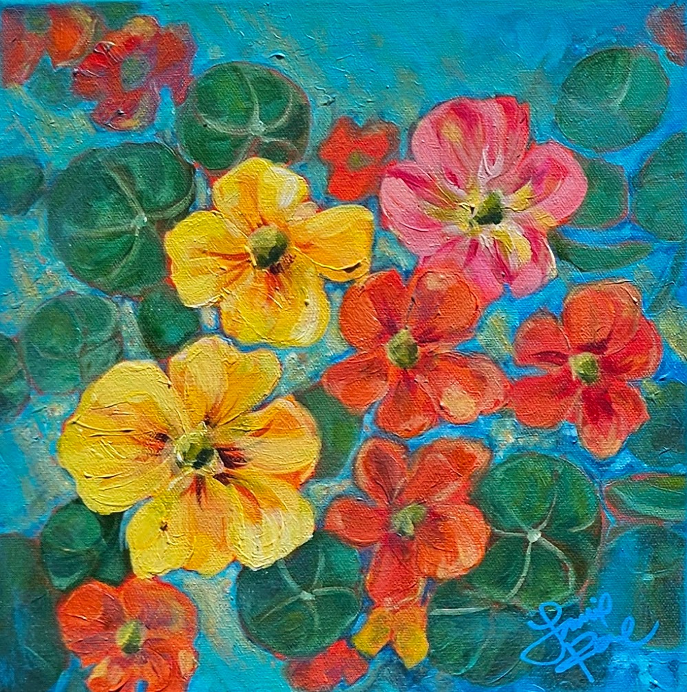 Nasturtium Dance 10x10 Acrylic Painting