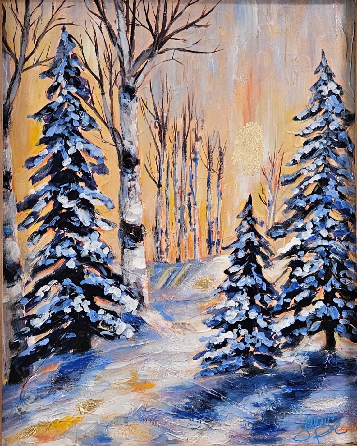 Gold Winterscape 12x16 Acrylic Painting