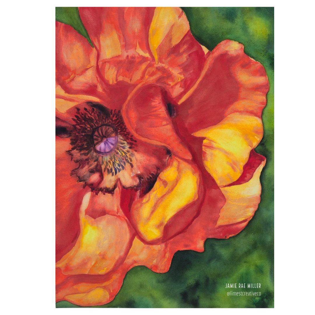 Mom's Poppy 18x24 Watercolor Painting