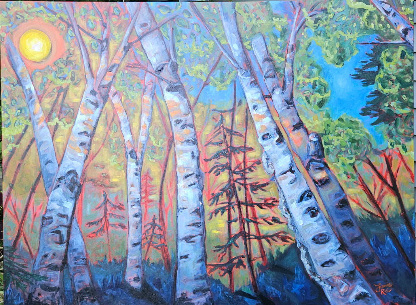 Birches Near Pigeon Falls 30x40 Acrylic Painting