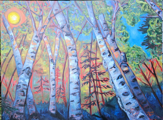 Birches Near Pigeon Falls 30x40 Acrylic Painting