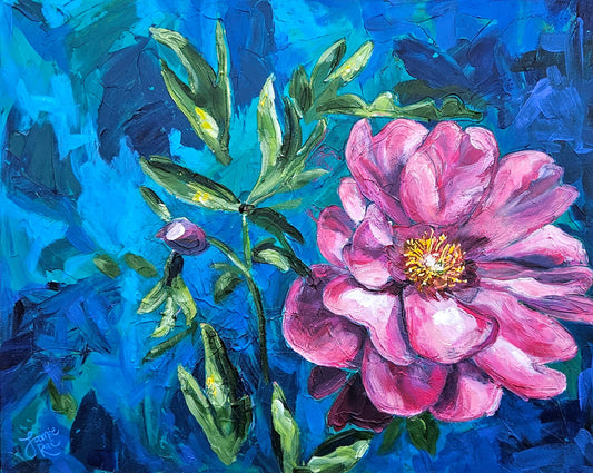 Peony in Blue 14x18 Acrylic Painting