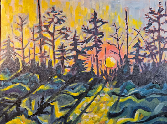 Tamarack Swamp Glow 16x20 Acrylic Painting