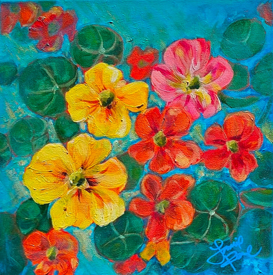 Nasturtium Dance 10x10 Acrylic Painting