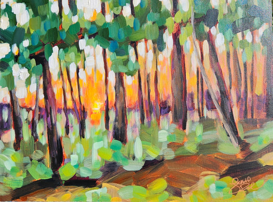 Pixelated Pines 18x24 Acrylic Painting