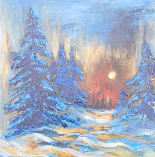 Winter Light Dance 20x20 Acrylic Painting