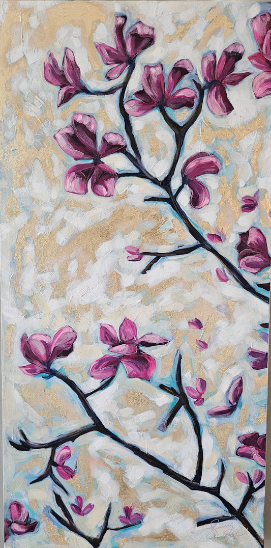 Belfast Magnolias 18x36 Acrylic Painting