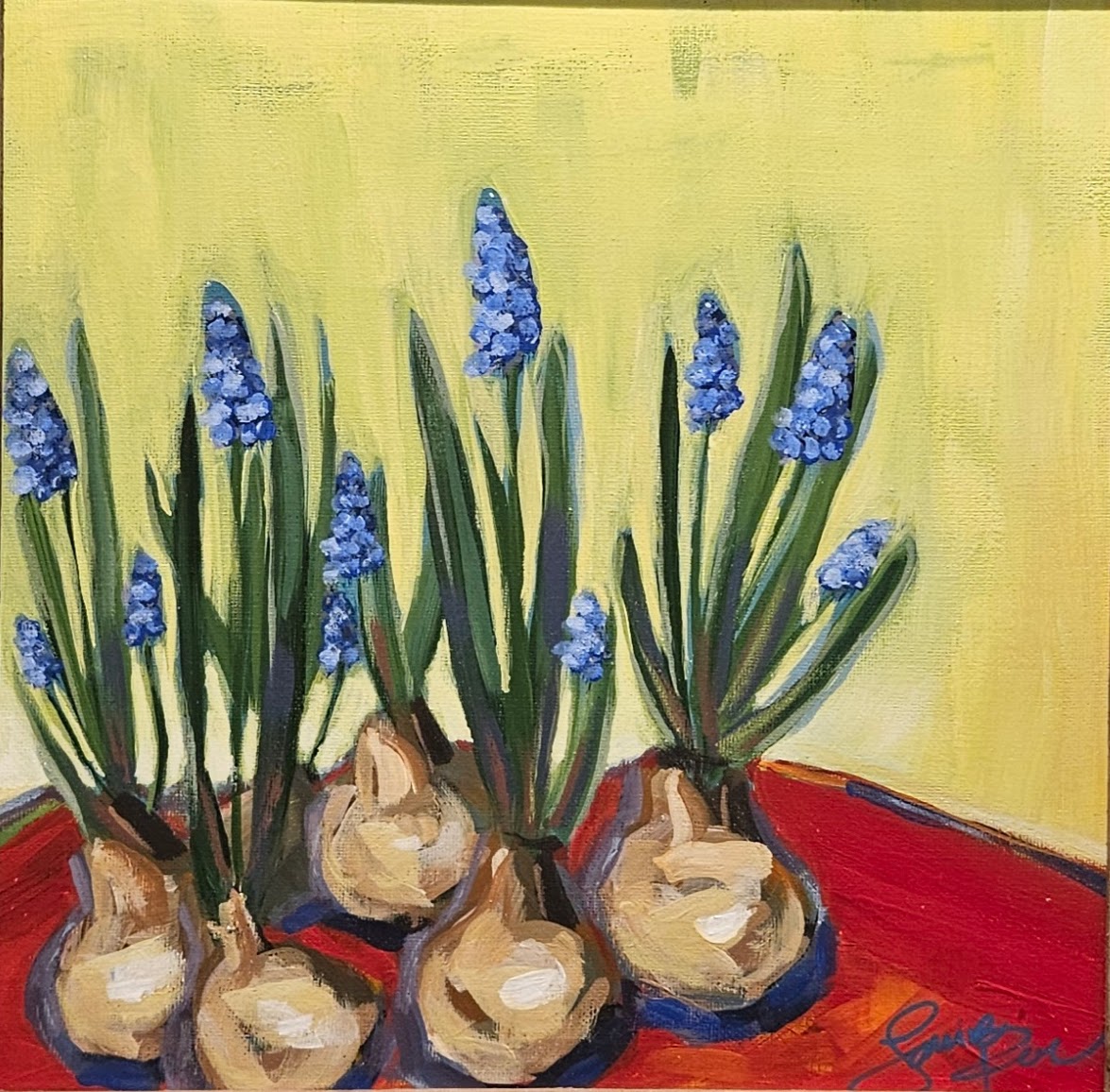 Muscari Emerging 12x12 Acrylic Painting