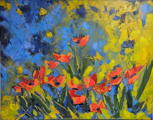 Poppies Waiting 23x29 Acrylic Painting