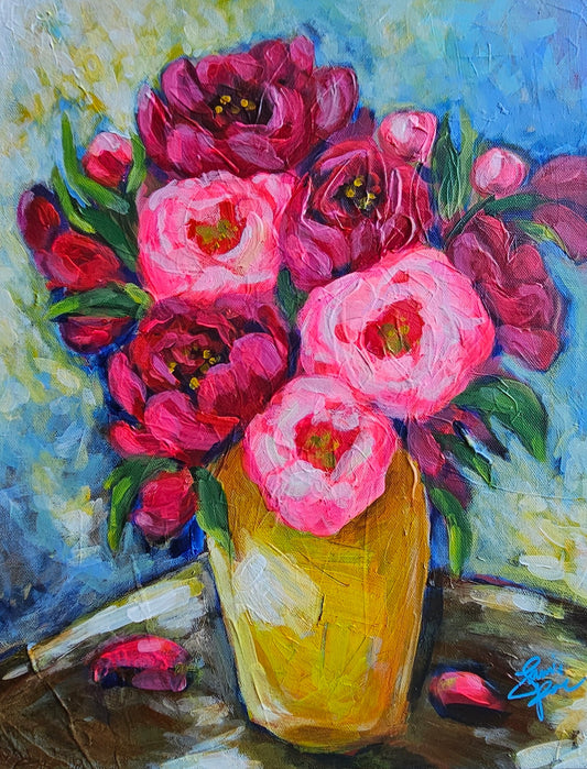 Peony Delight 14x18 Acrylic Painting