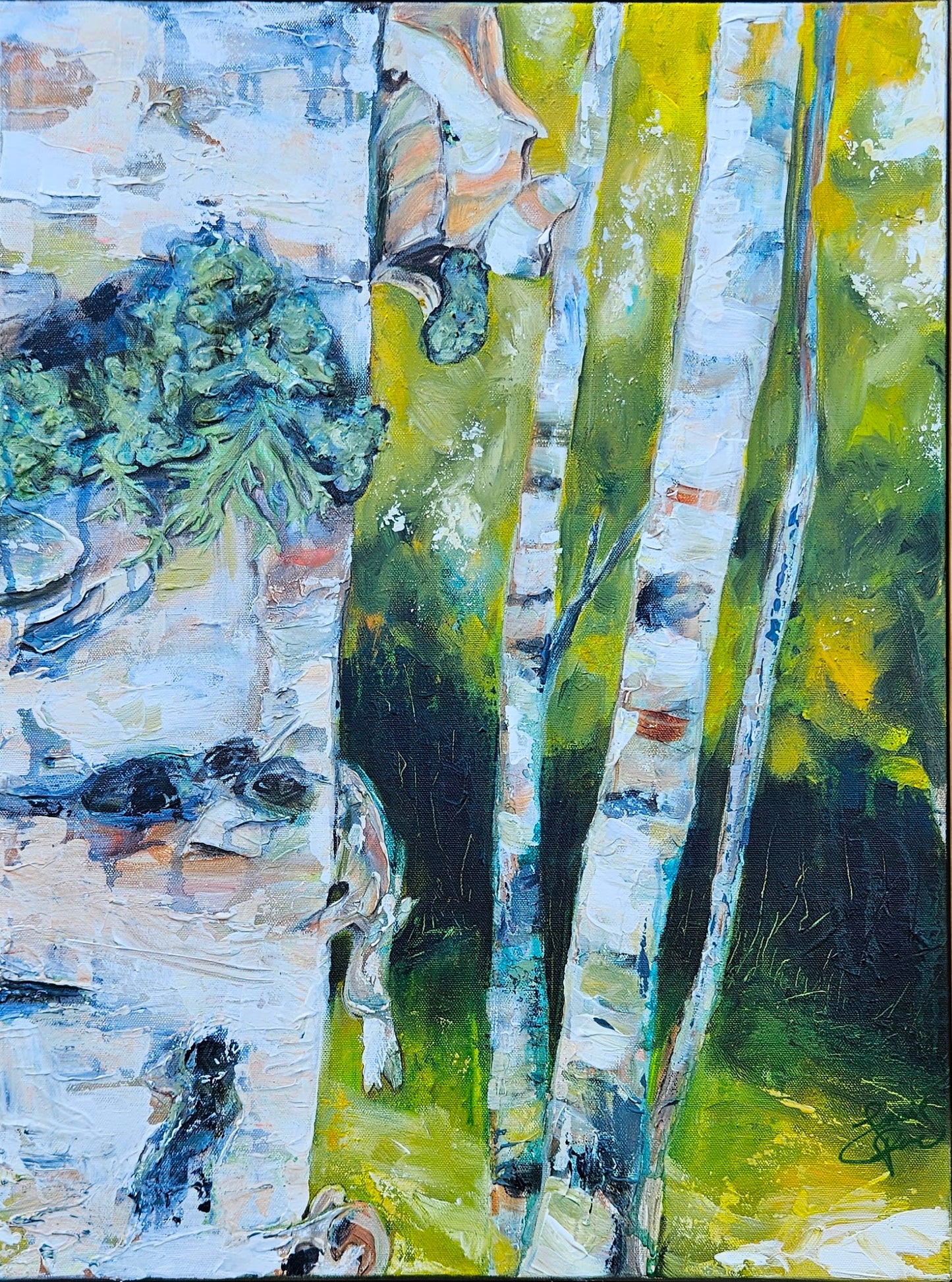 Lichen Birch 18x24 Acrylic Painting