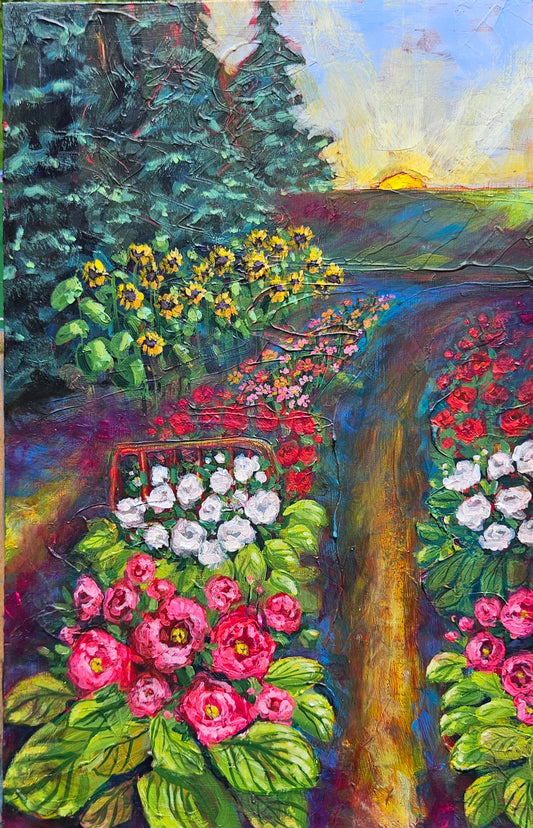 In the Garden with Gil 10x15 Acrylic Painting
