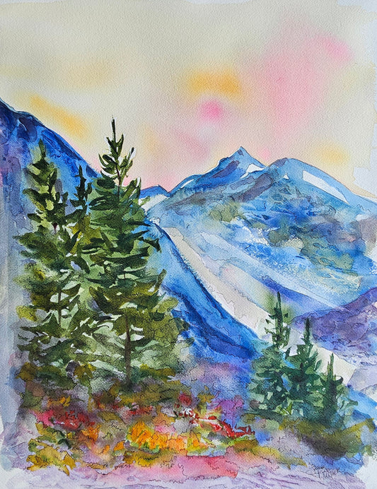 Pink Skies 23x29 Watercolor Painting