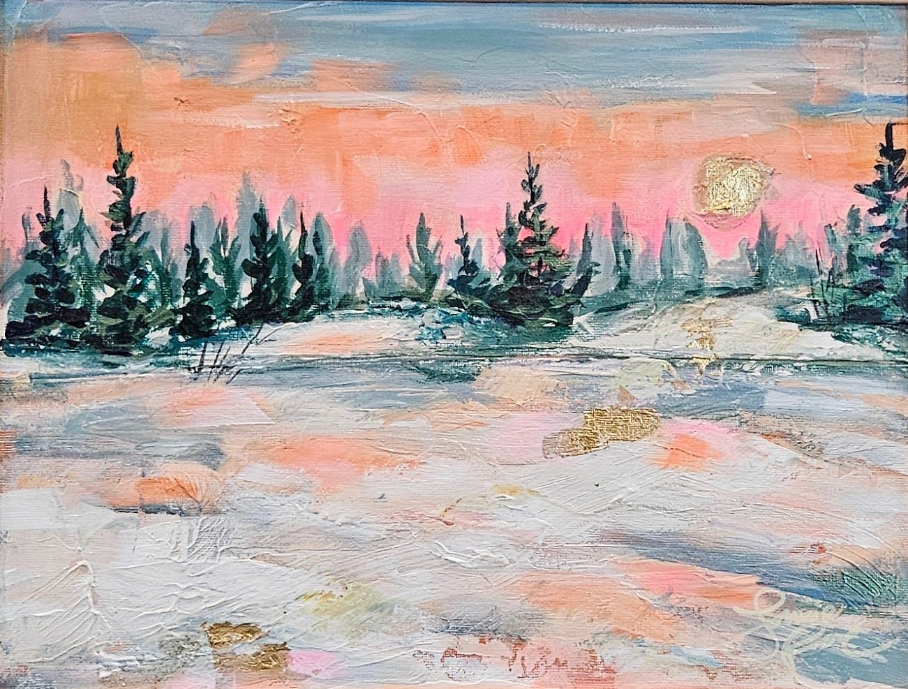 Calm Pastel Winter 13x18 Acrylic Painting